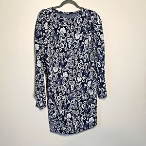 Zara Shoulder Detail Floral sheath Sweater Dress blue white Size Large EUC